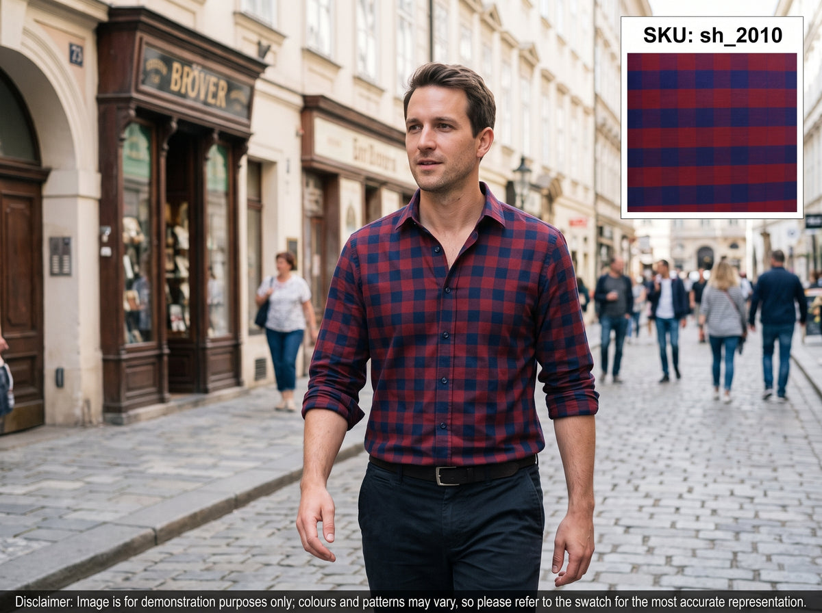 Blue Red Check Egyptian Cotton Shirting