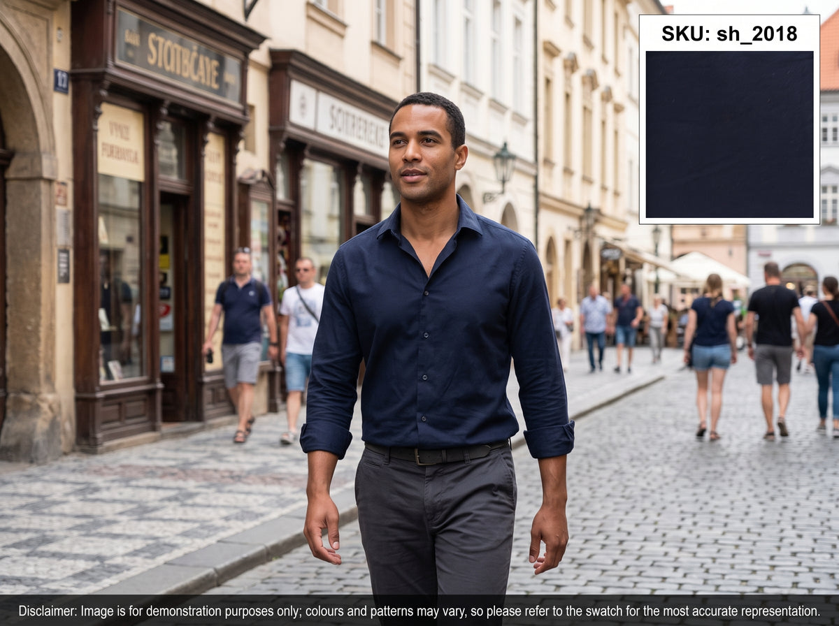 Navy Plain Egyptian Cotton Shirting