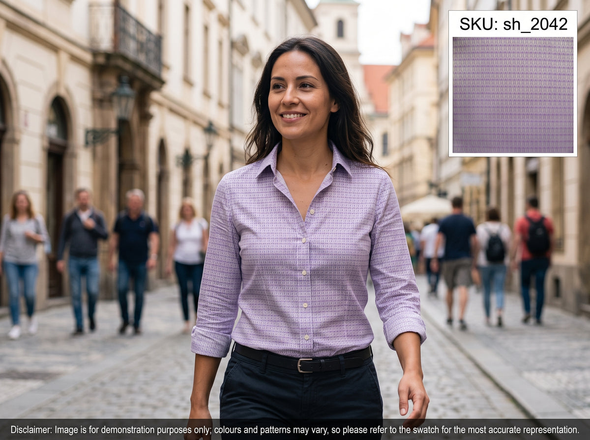 Purple White Geometric Egyptian Cotton Shirting