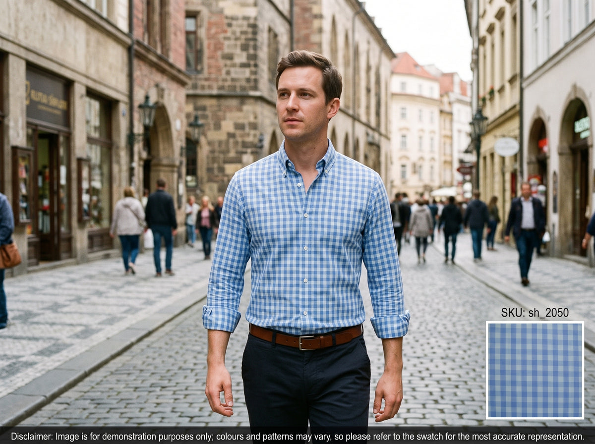 Blue Tonal Check Egyptian Cotton Shirting