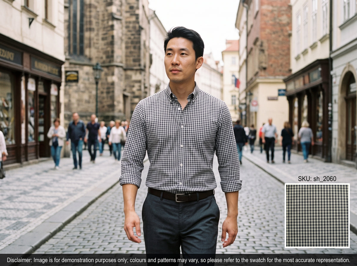 Black White Gingham Check Cotton Shirting