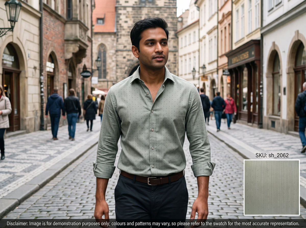 Grey Tonal Herringbone Egyptian Cotton Shirting