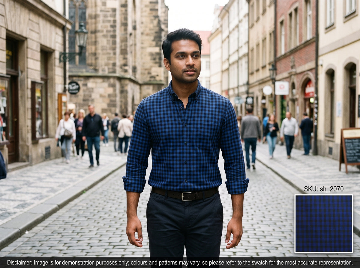 Blue Black Check Egyptian Cotton Shirting