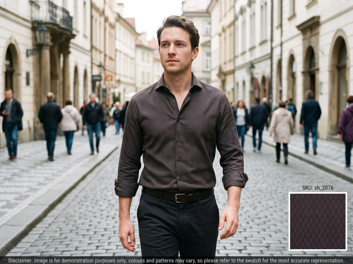 Dark Blue Brown Herringbone Egyptian Cotton Shirting
