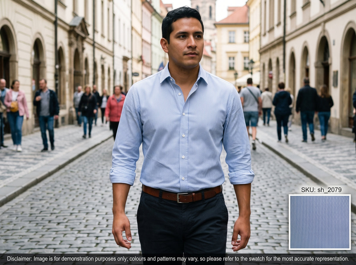 Blue White Stripe Egyptian Cotton Shirting
