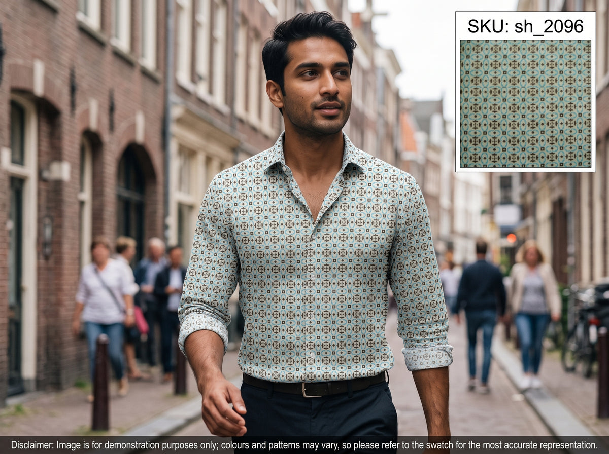 Multicolour Geometric Egyptian Cotton Shirting