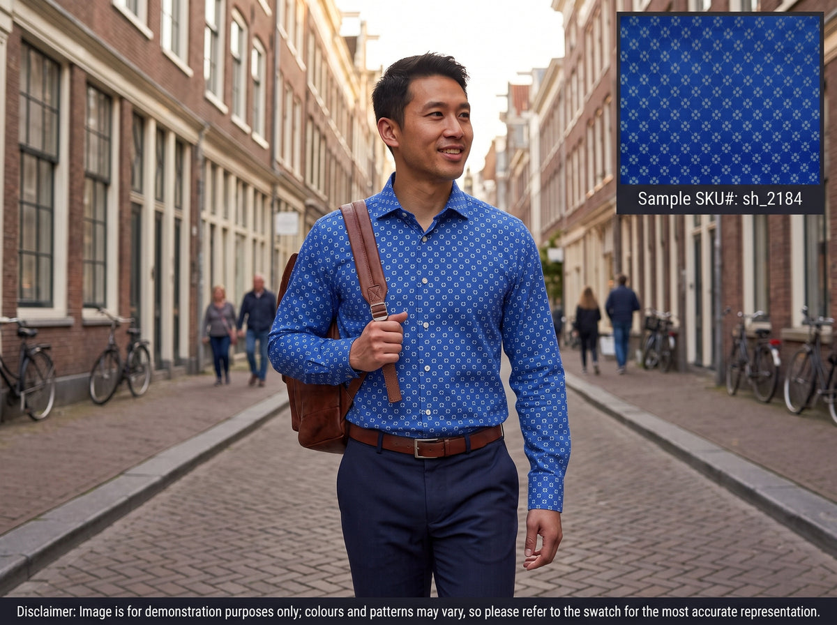 Blue Tonal Floral Cotton Shirting