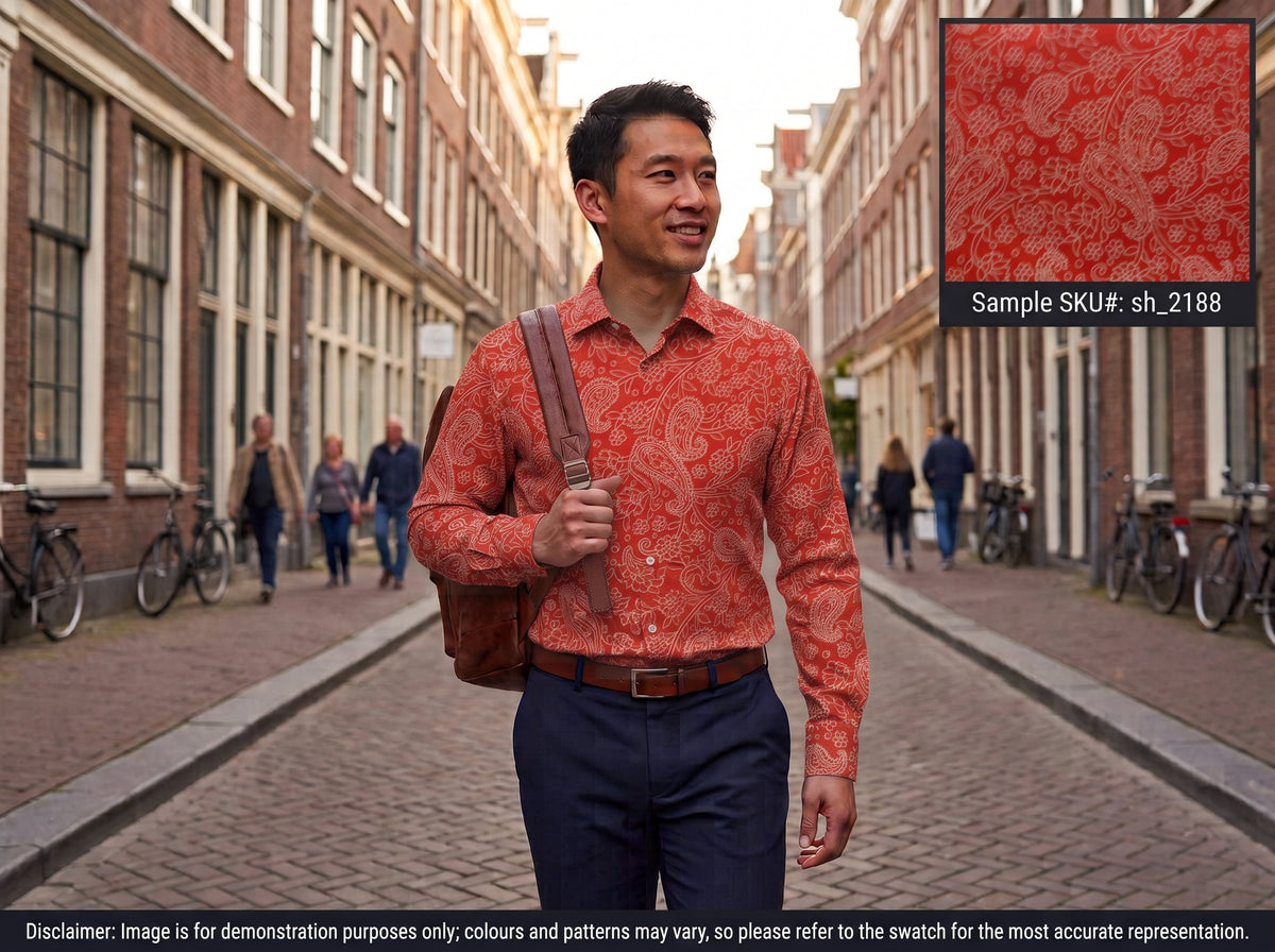 Red White Paisley Cotton Shirting
