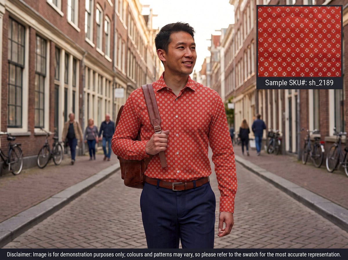 Red White Floral Cotton Shirting
