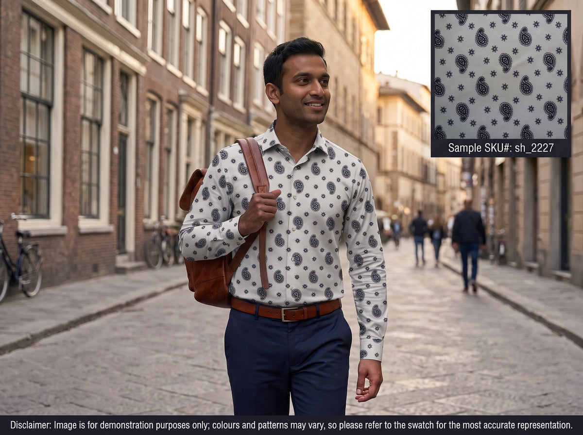 Black White Paisley Cotton Shirting