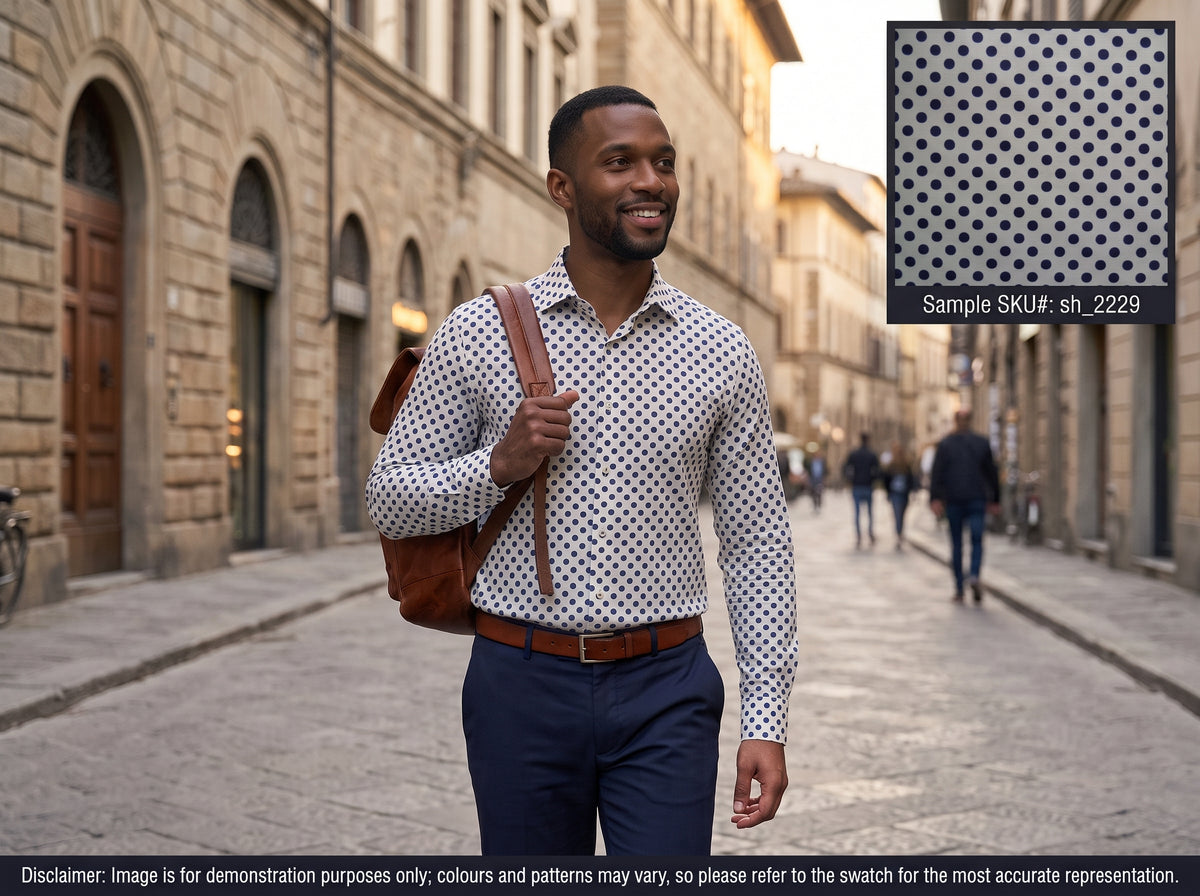 French Blue White Pin Dot Cotton Shirting