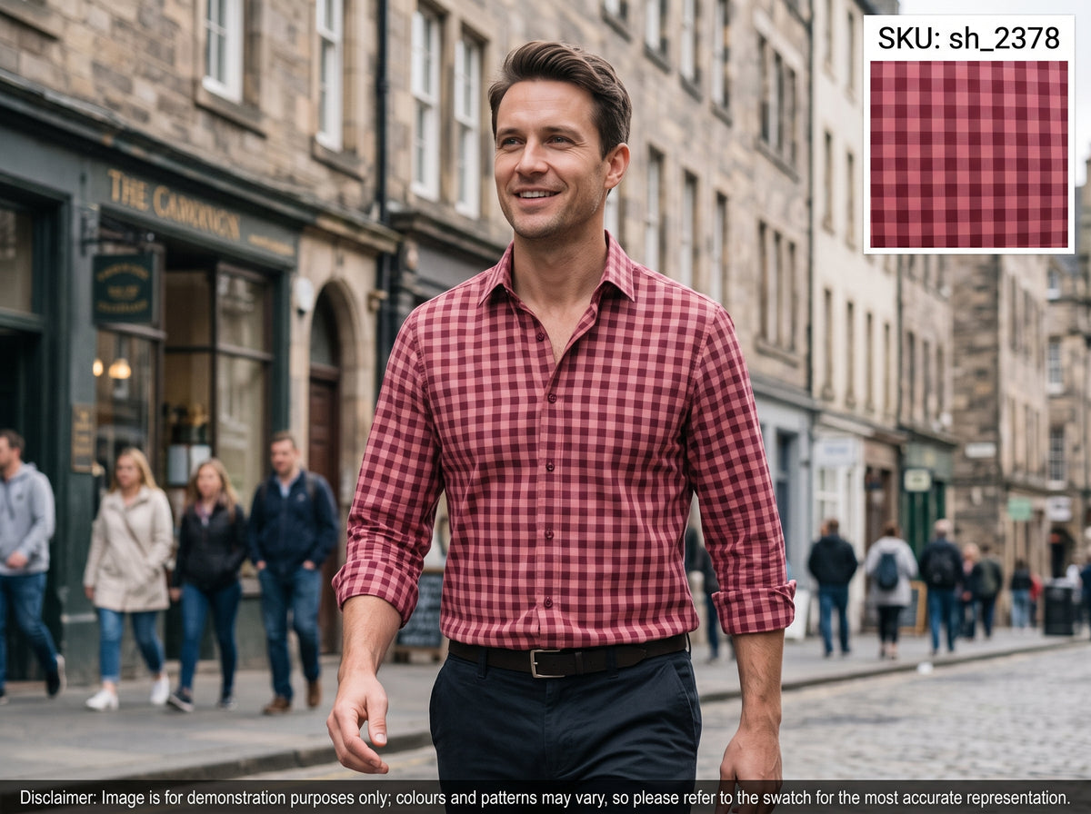 Red Pink Check Egyptian Cotton Shirting