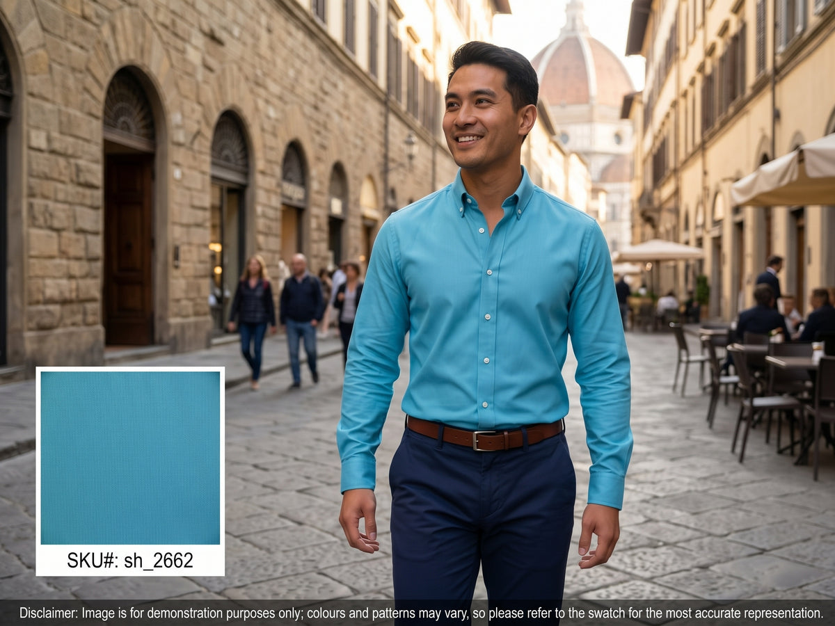 Cyan Blue Plain Cotton Shirting