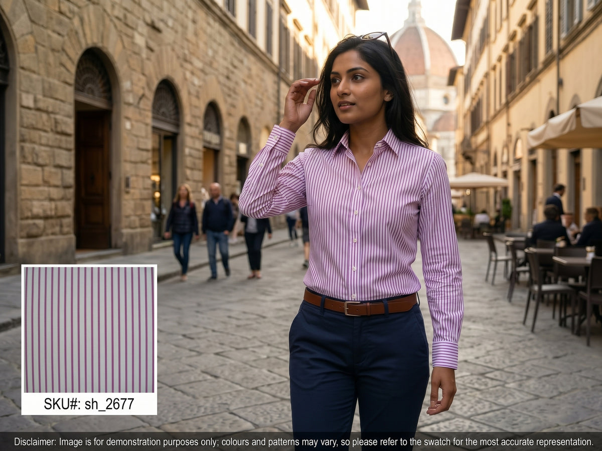Purple White Stripe Cotton Shirting