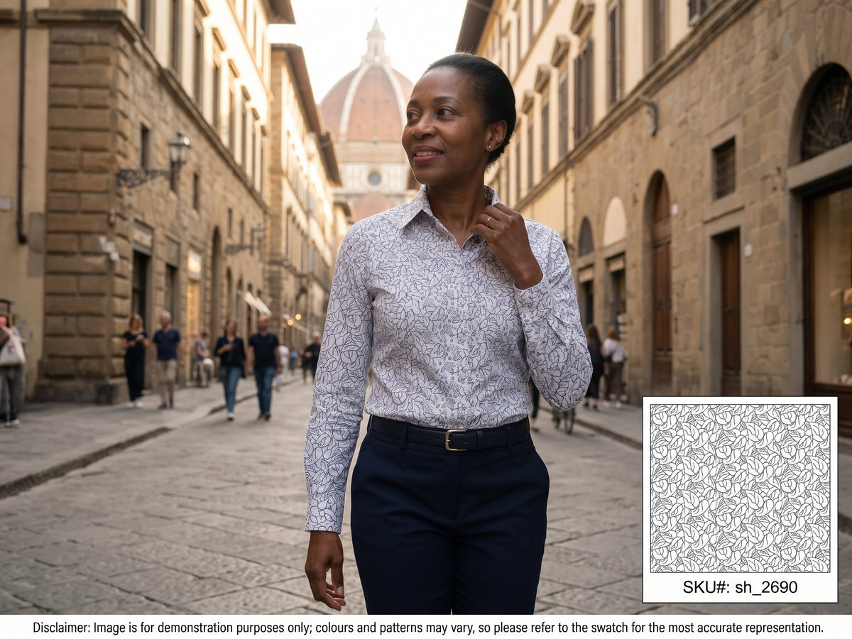 Black White Floral Cotton Shirting