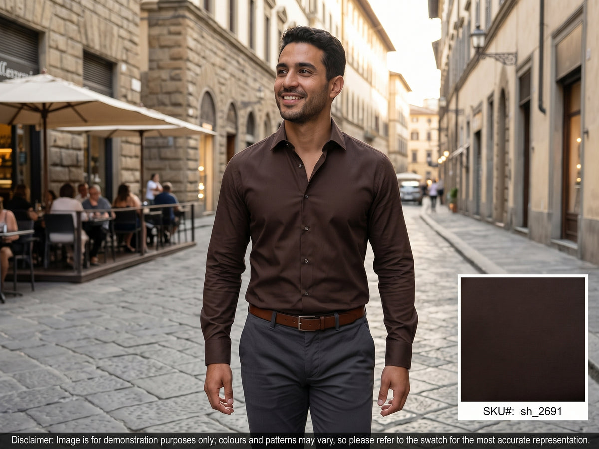 Chocolate Brown Plain Cotton Shirting