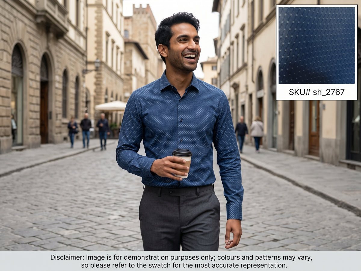 Blue Tonal Pin Dot Cotton Shirting