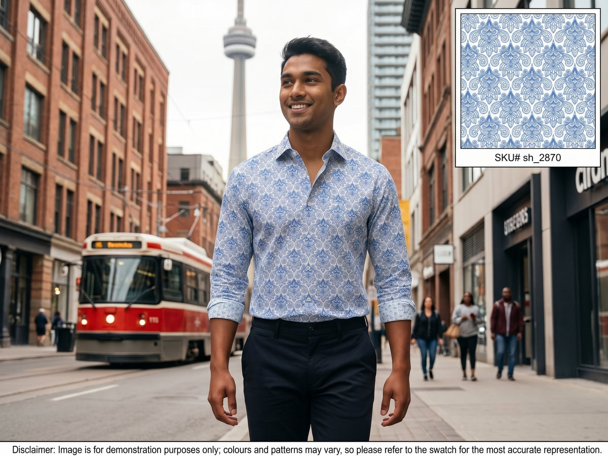 Blue Beige Floral Cotton Shirting