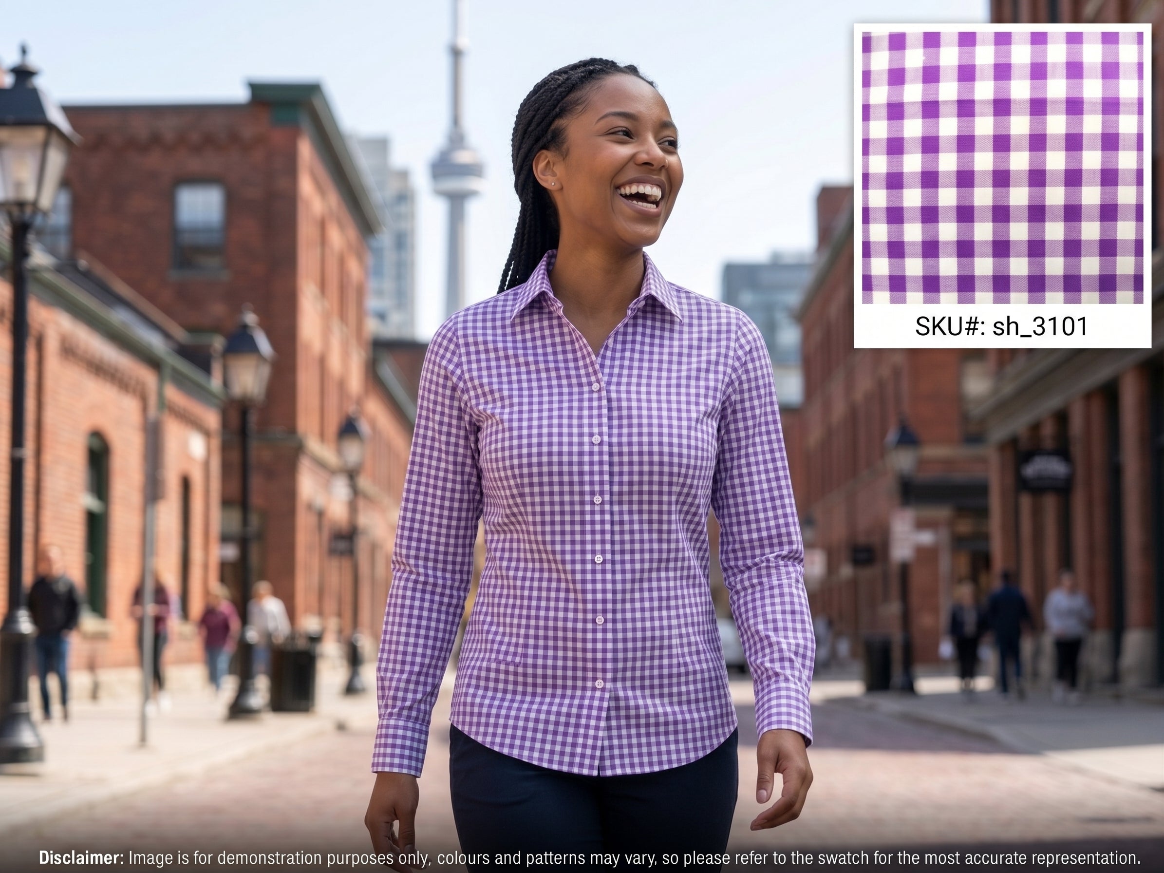 White Purple Check Cotton Shirting
