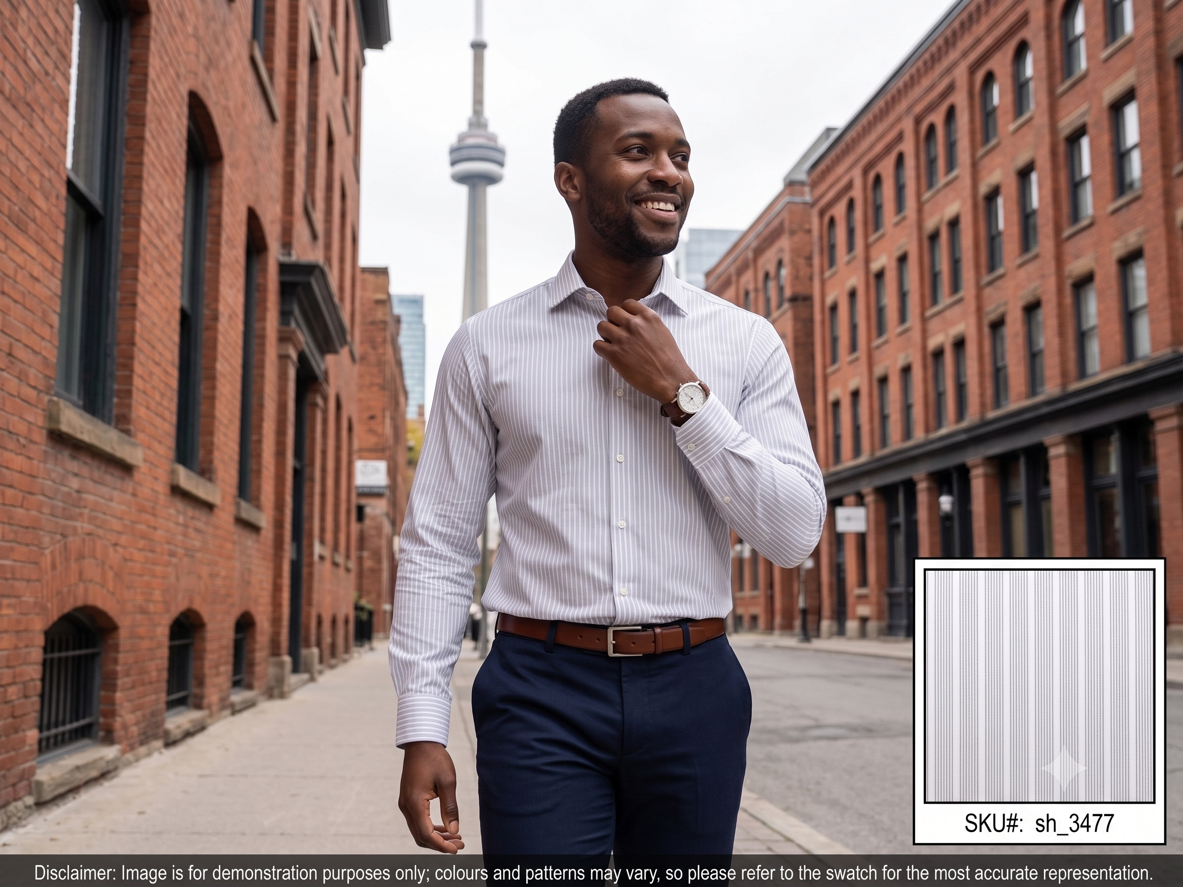 Man with Grey White Stripe Egyptian Cotton Shirting