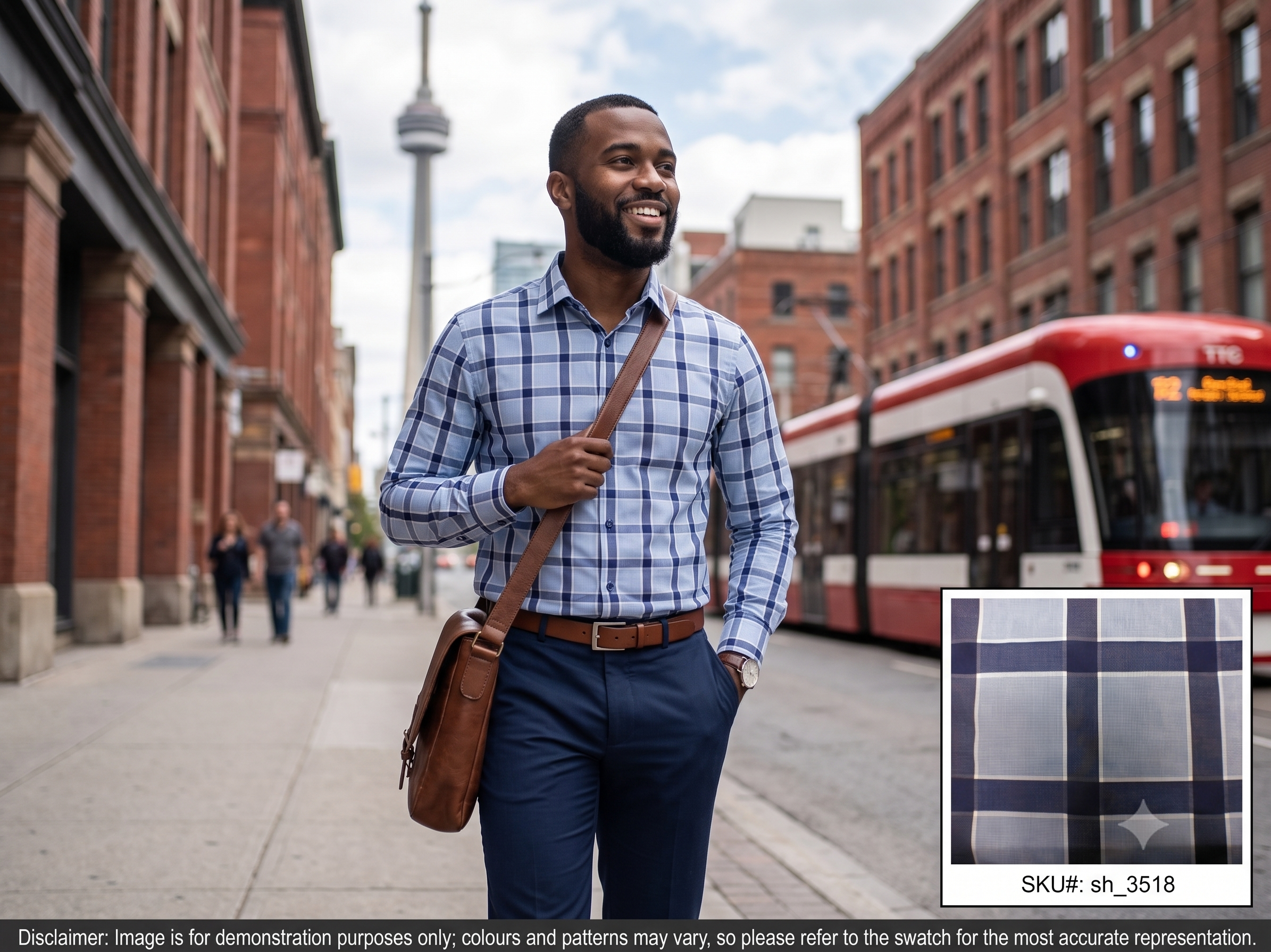 Man with Blue White Plaid Egyptian Cotton Shirting