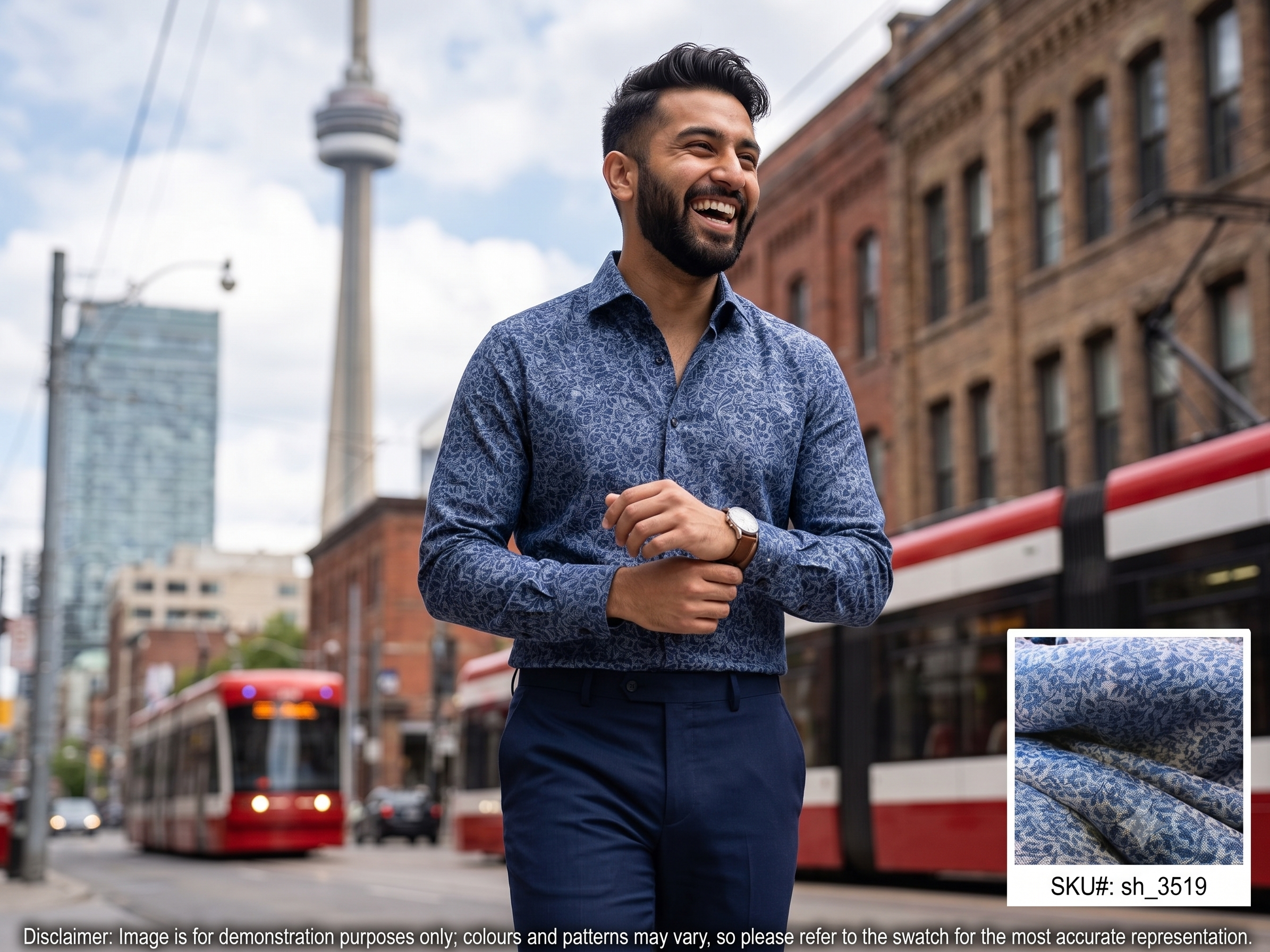 Man with Blue White Floral Linen Cotton Shirting