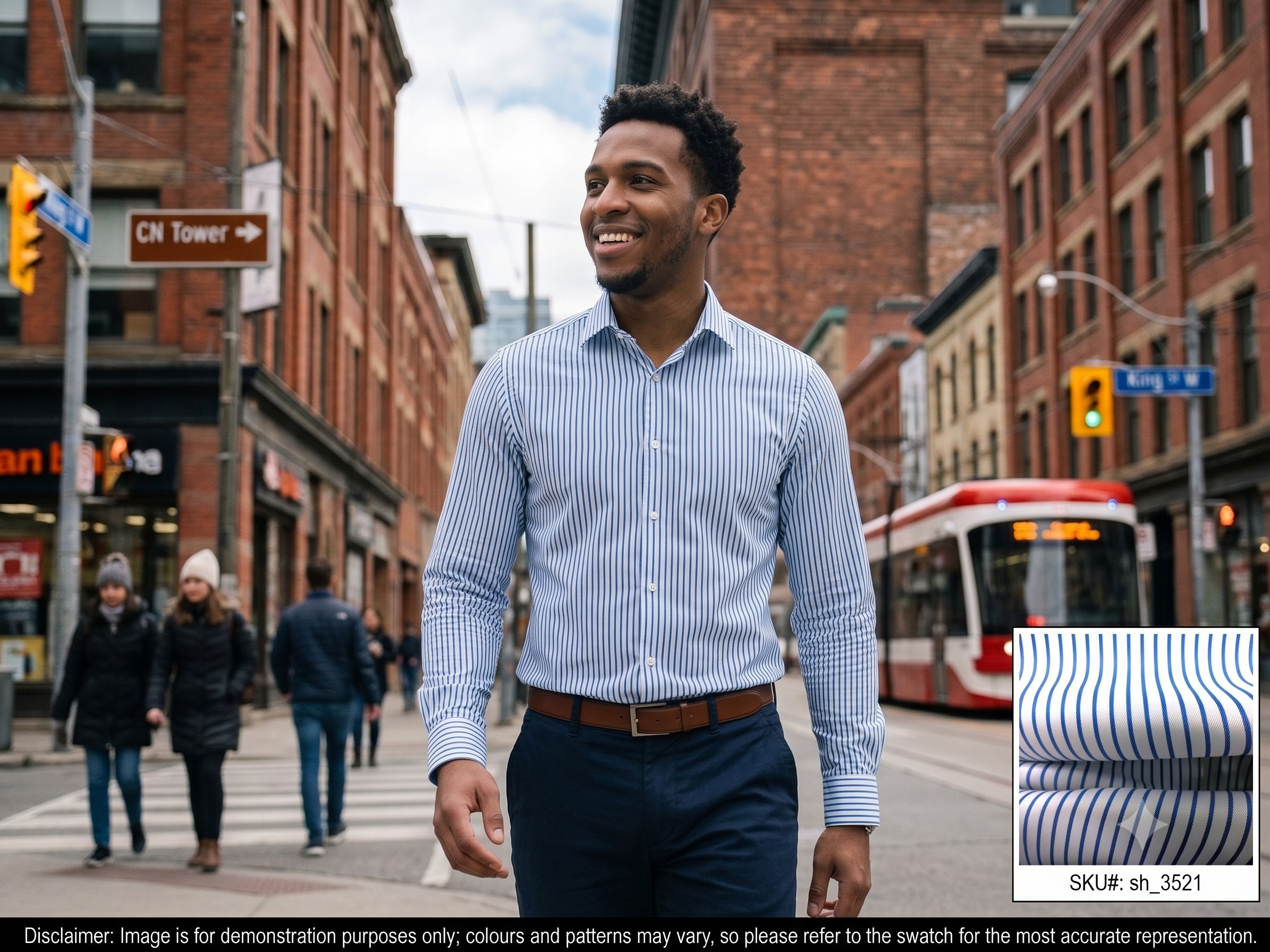 Man with Blue White Stripe Egyptian Cotton Dresses Shirting
