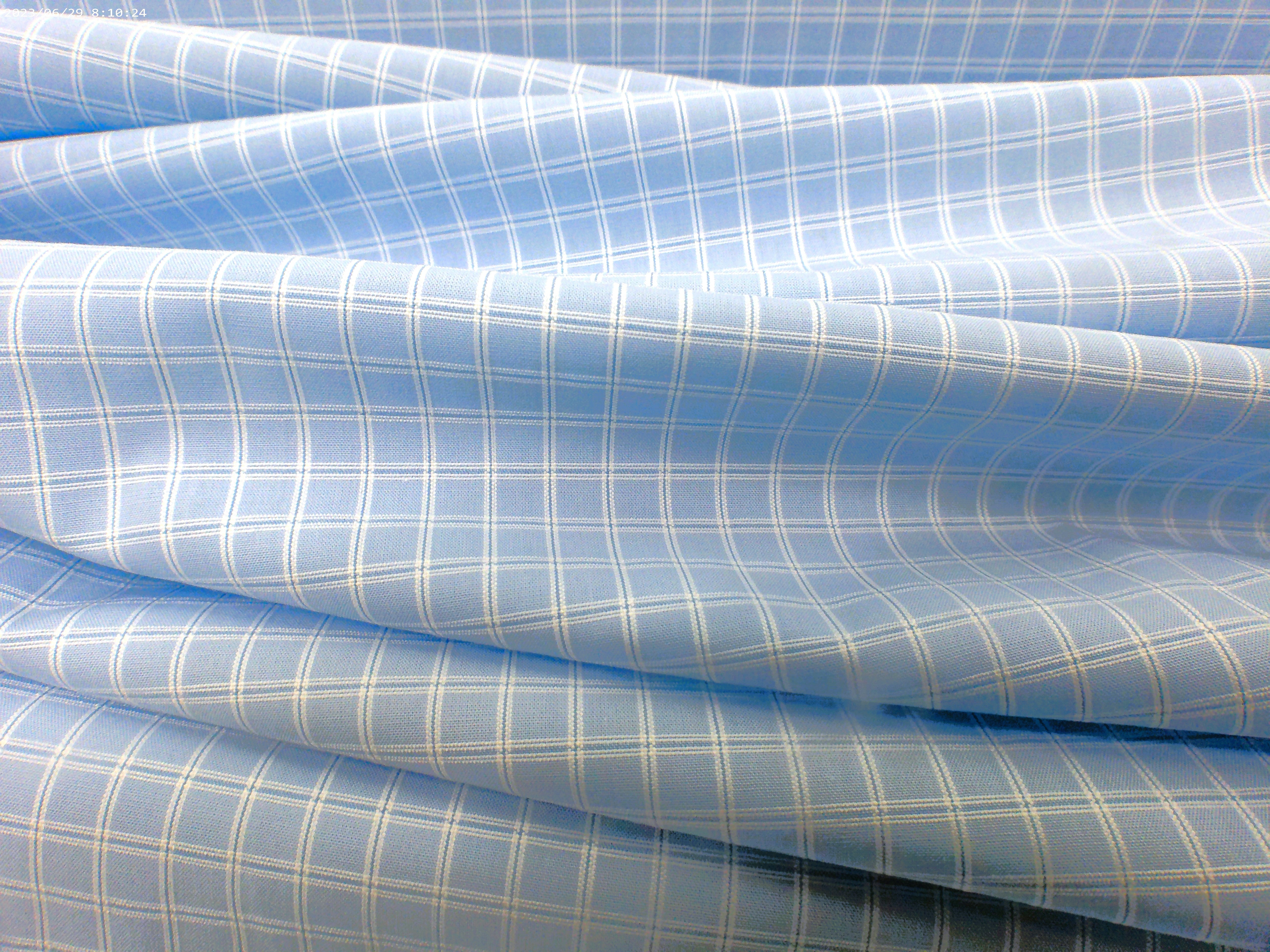Sky Blue White Check Cotton Dressses Shirting