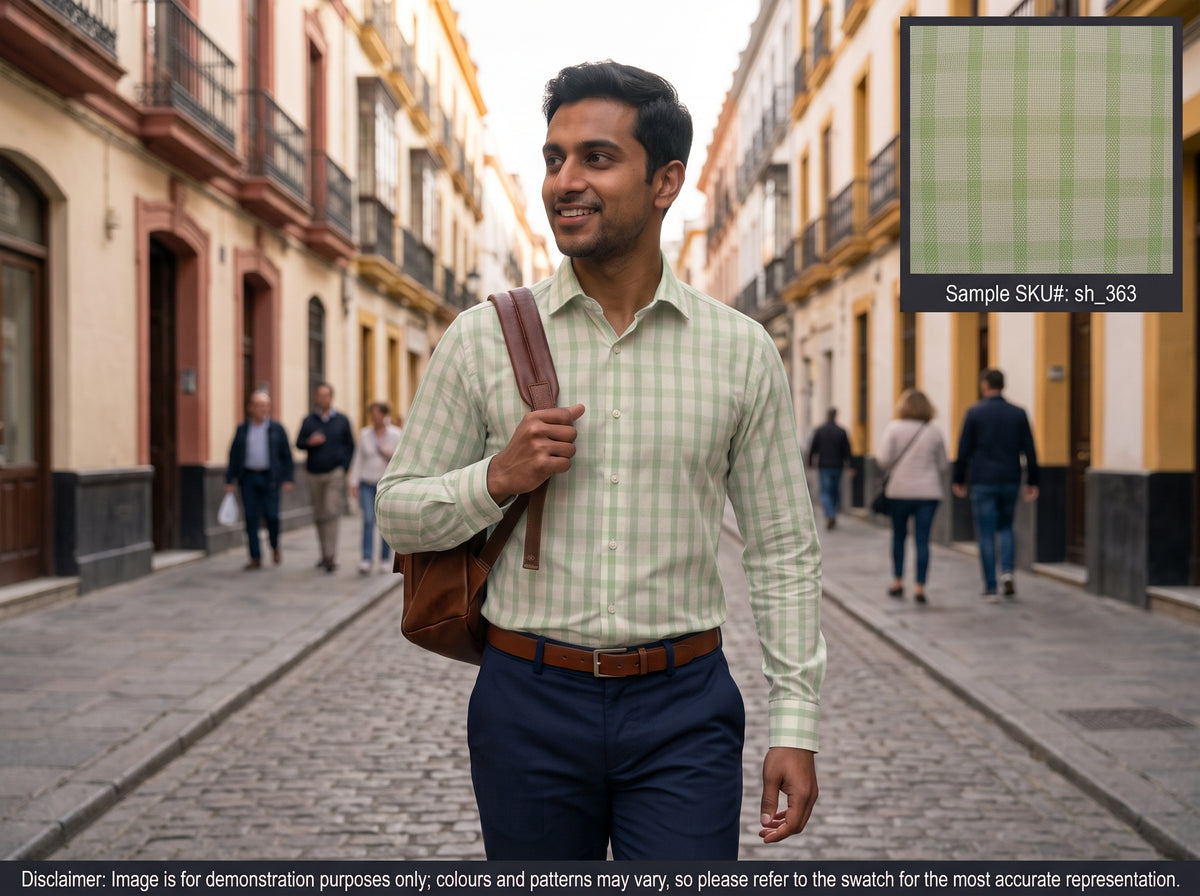 Forest Green White Check Cotton Shirting