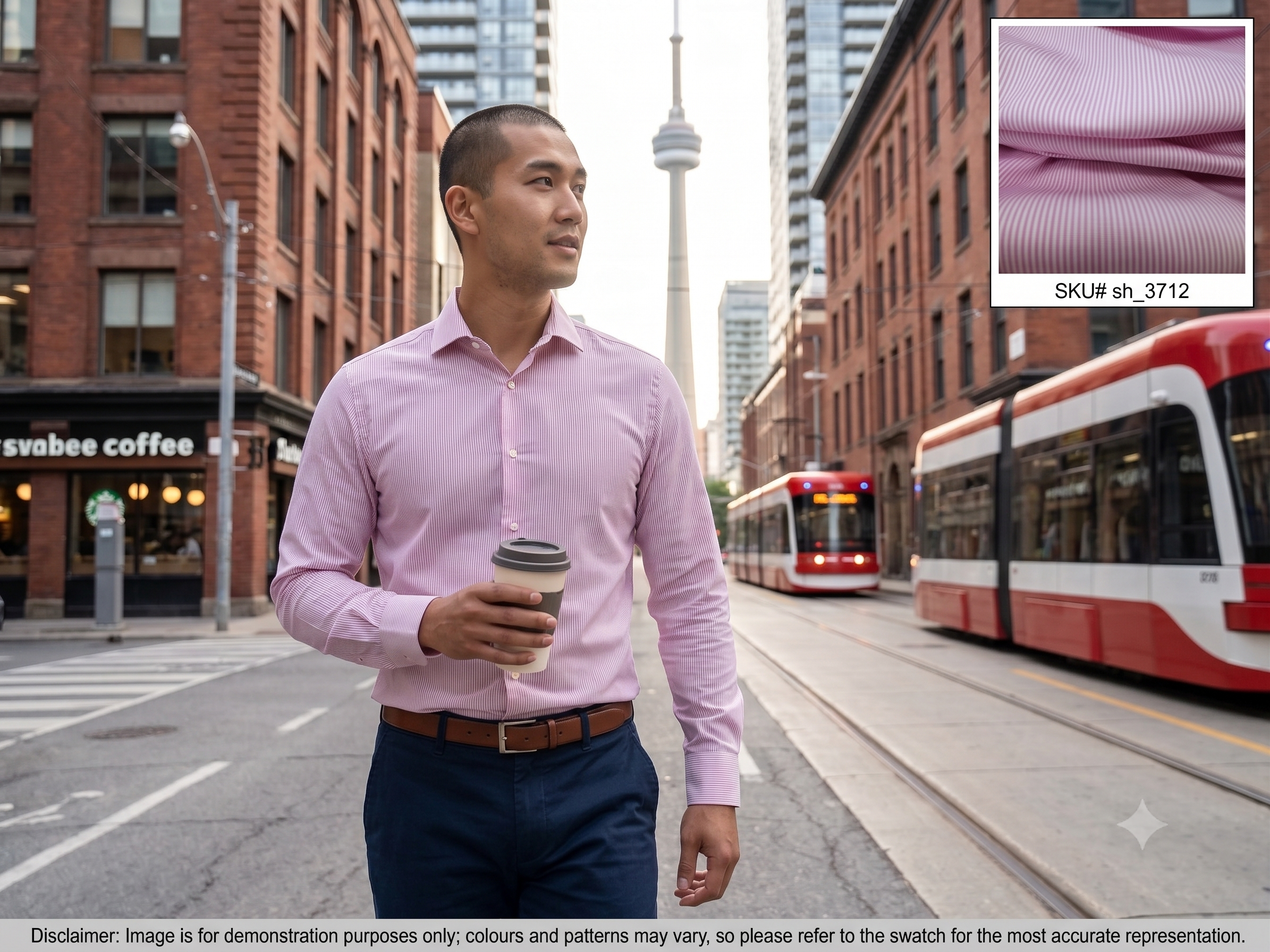 Man with White Pink Stripe Egyptian Cotton Dresses Shirting