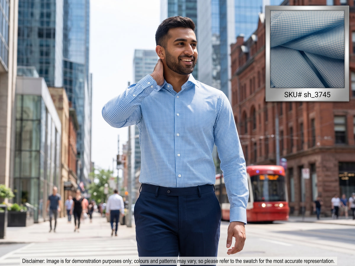 Teal Blue White Gingham Cotton Shirting Fabric