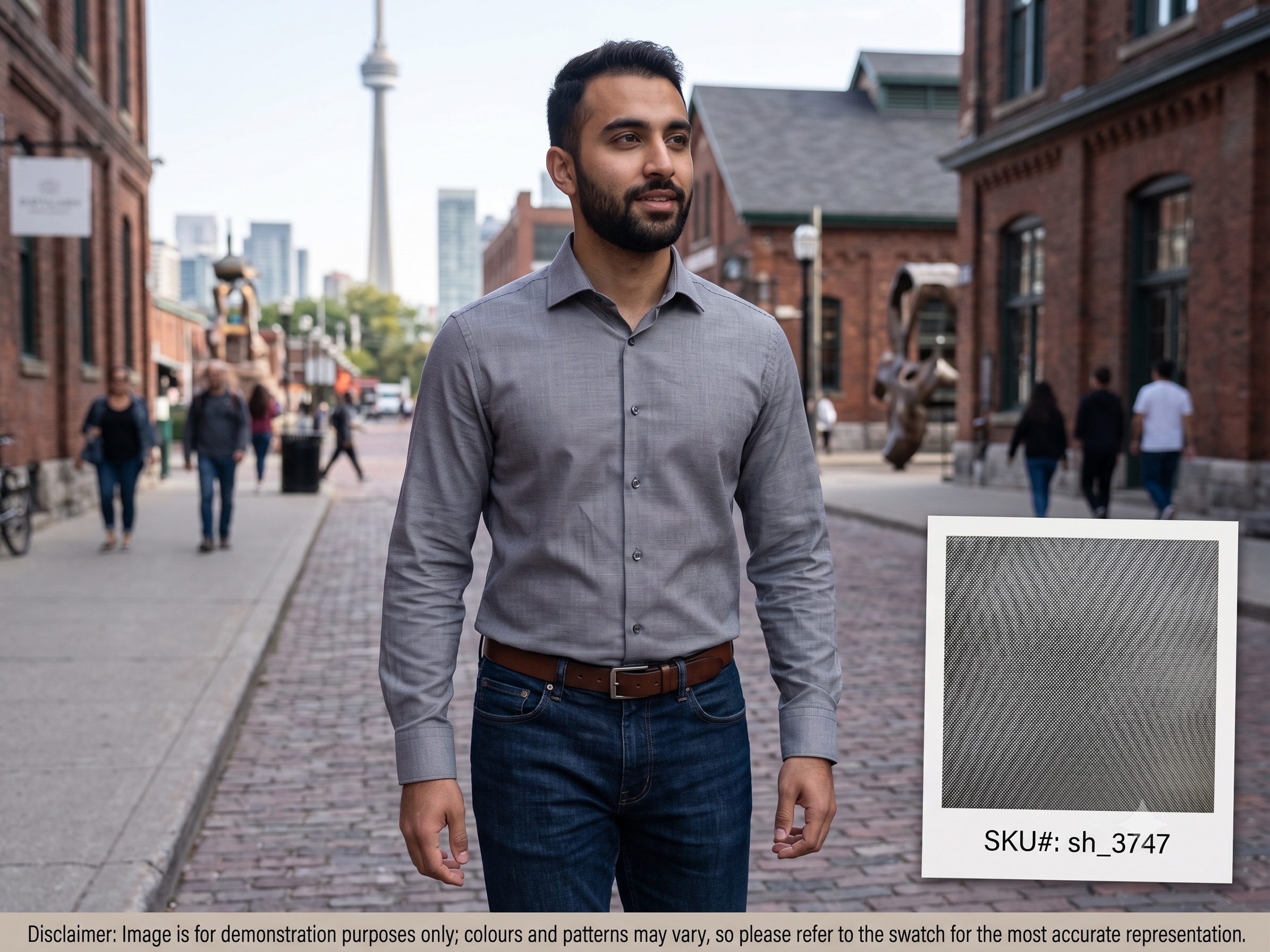 Man with Grey Sharkskin Egyptian Cotton Shirting