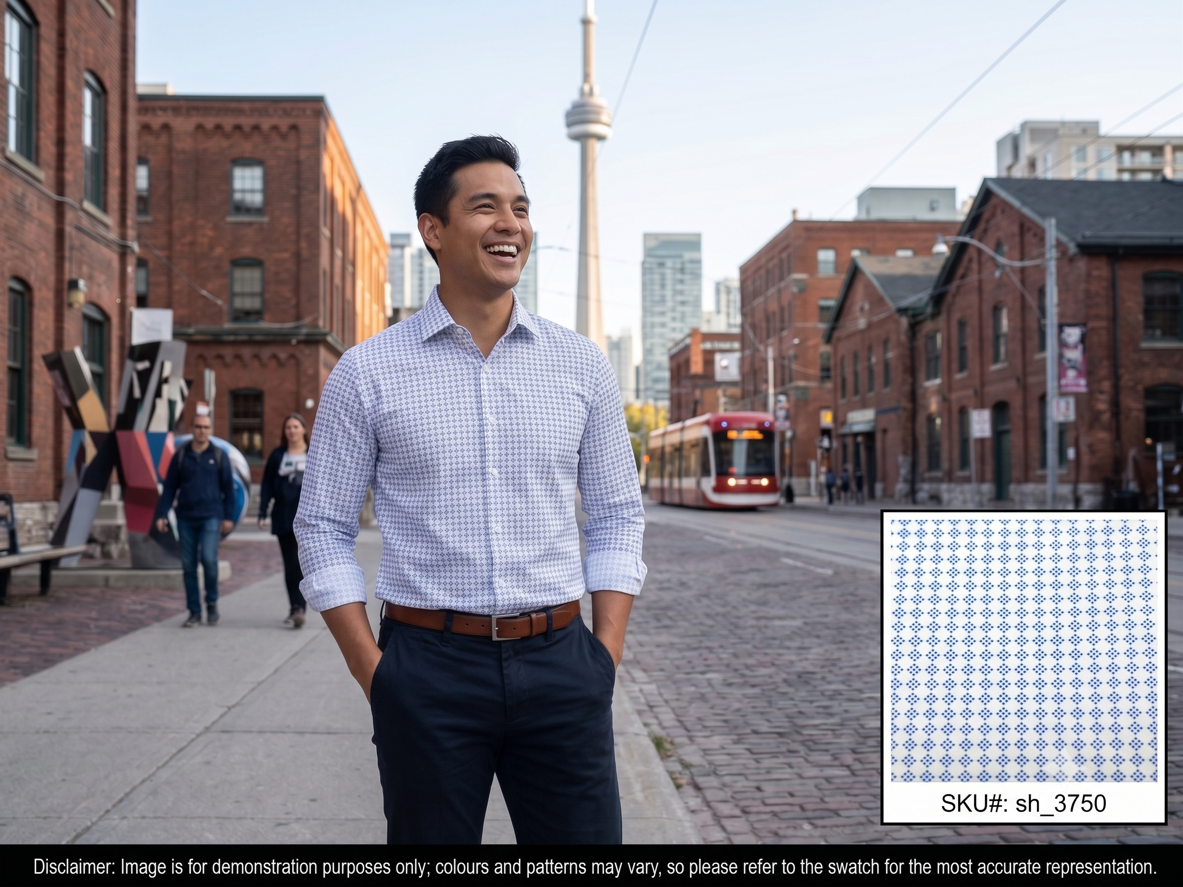 Man with Blue White Birdseye Egyptian Cotton Shirting