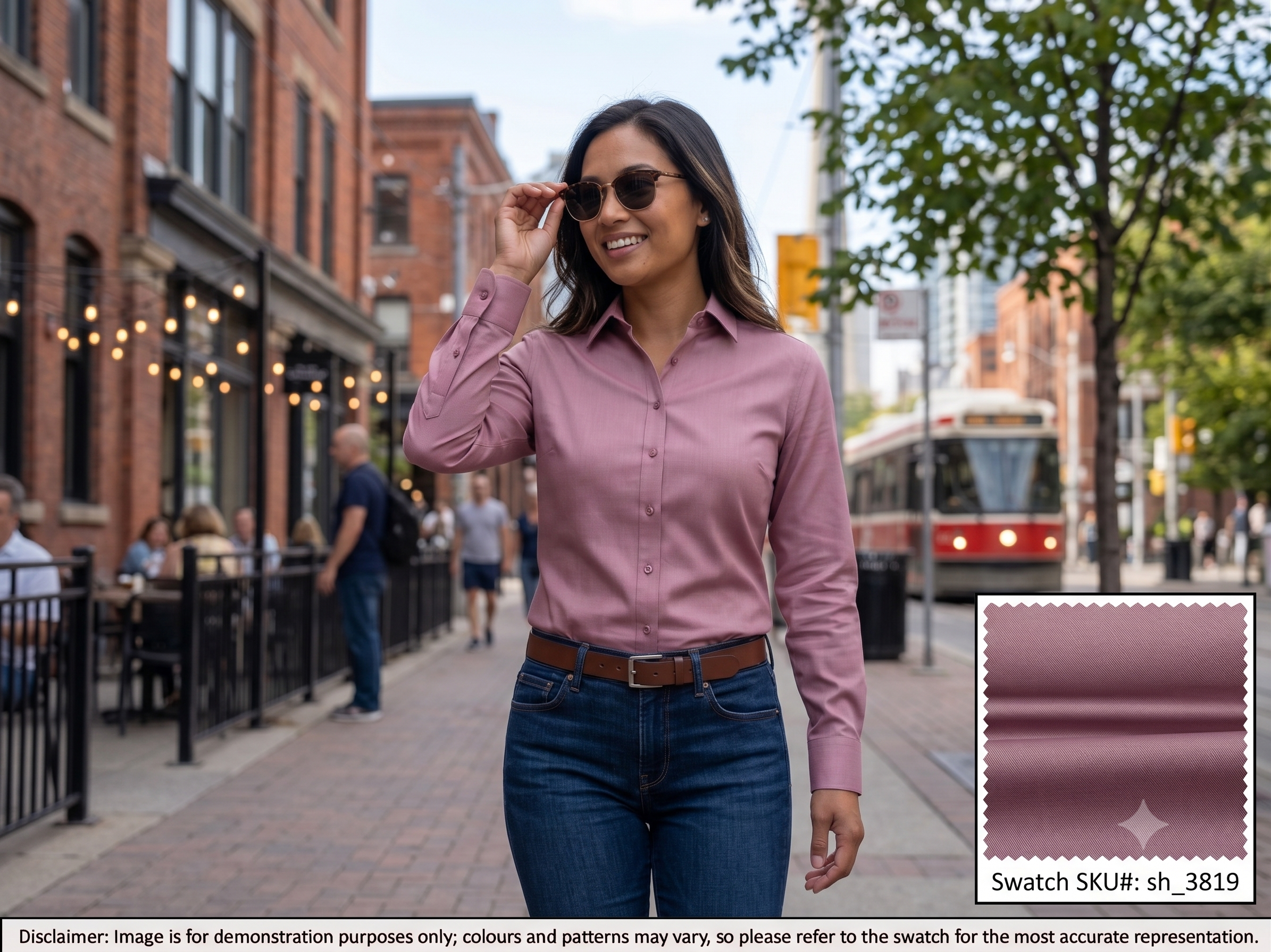 Woman with Pink Plain Egyptian Cotton Dresses Shirting
