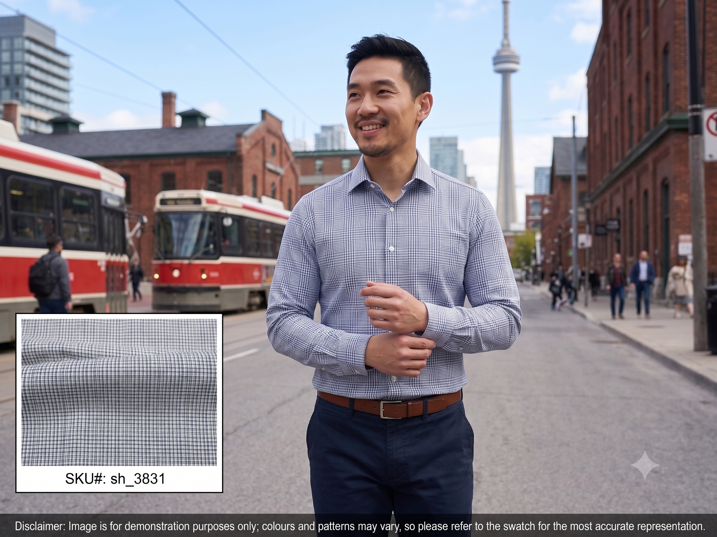 Man with Navy White Check Cotton Shirting
