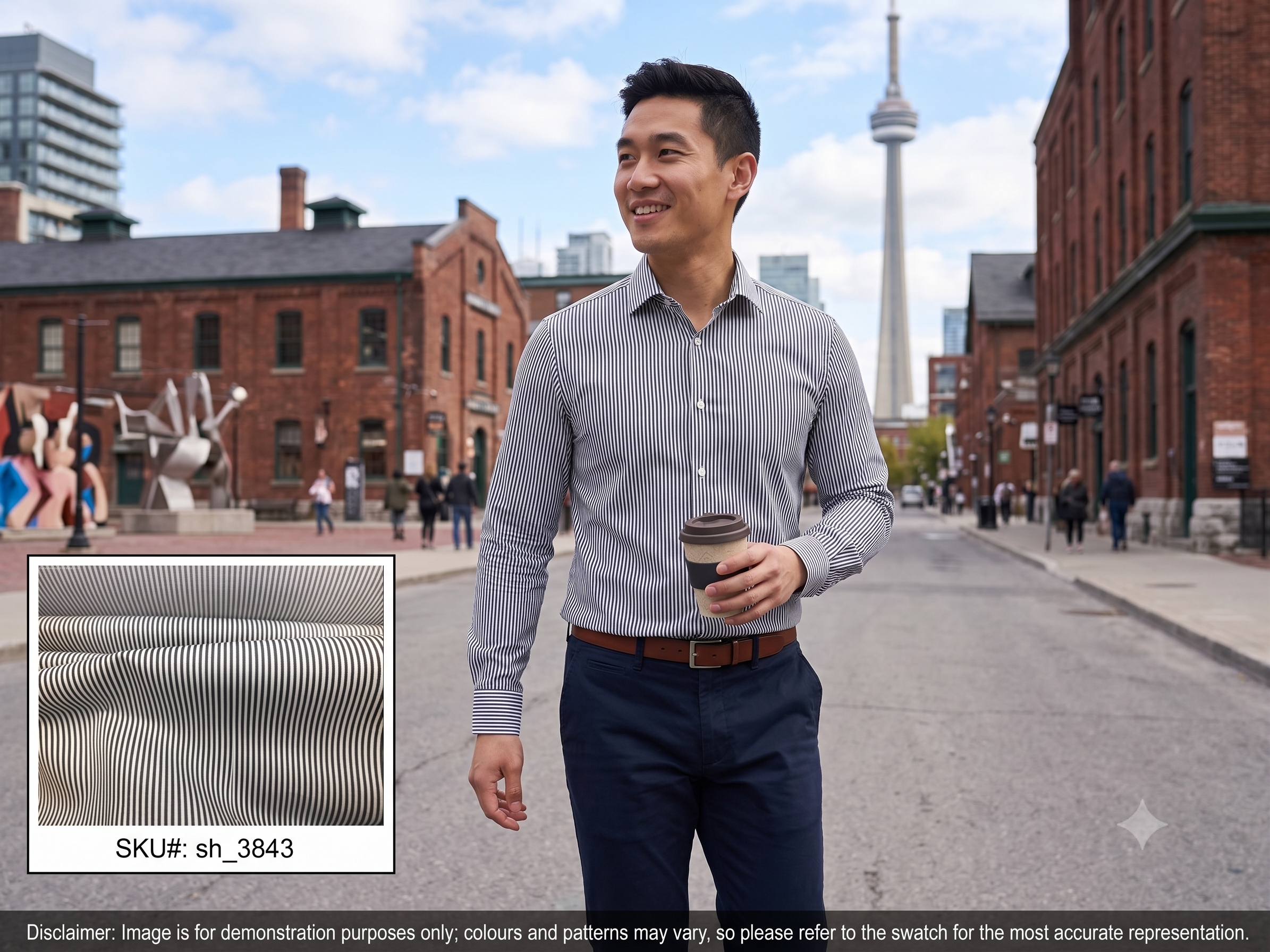 Man with Black White Stripe Cotton Shirting