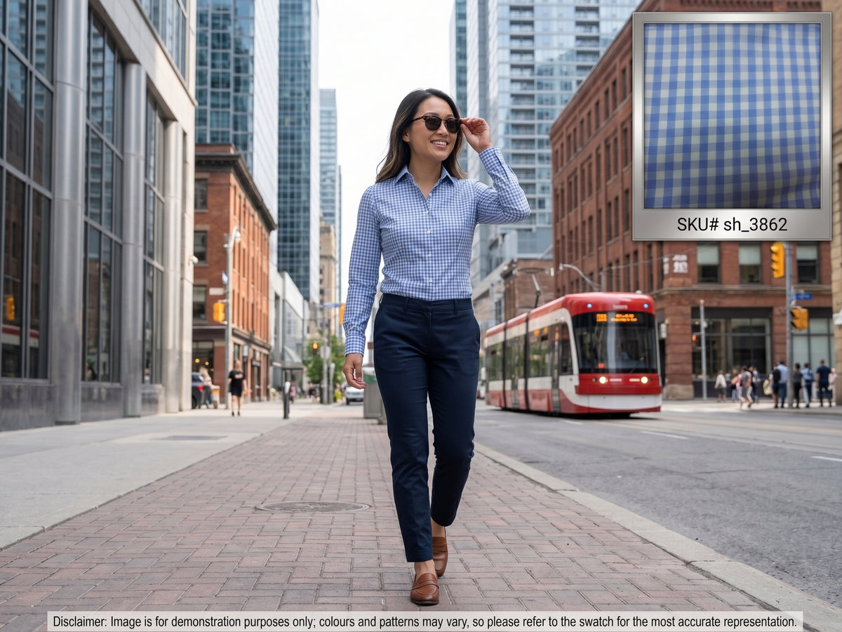 Blue And White Gingham Check Shirting Fabric