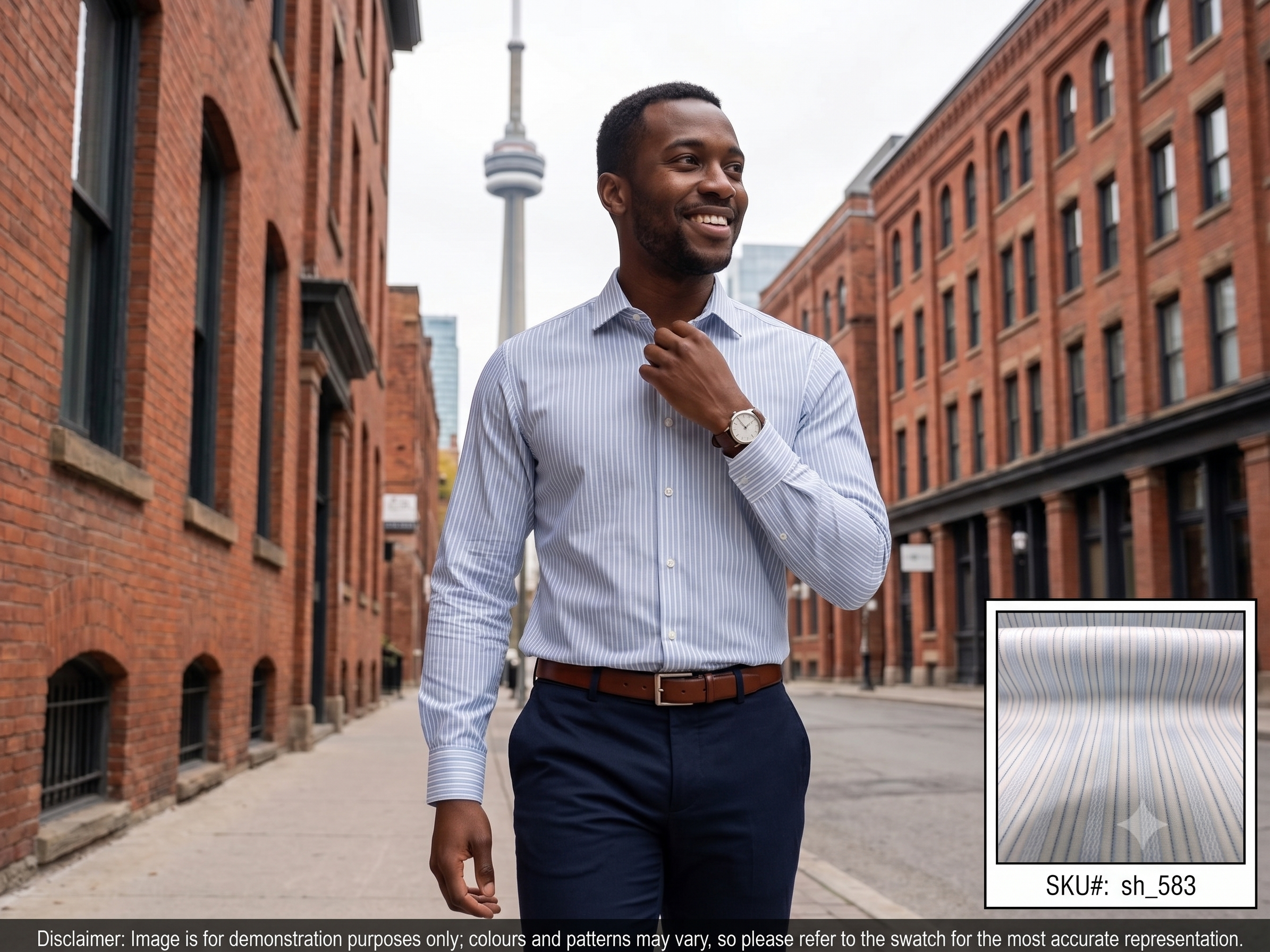 Man with Blue White Stripe Egyptian Cotton Dresses Shirting