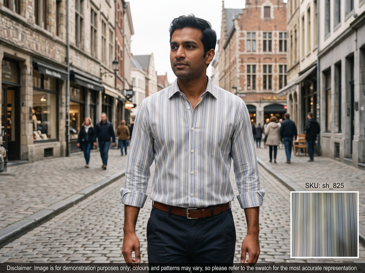 Blue Grey Stripe Cotton Shirting