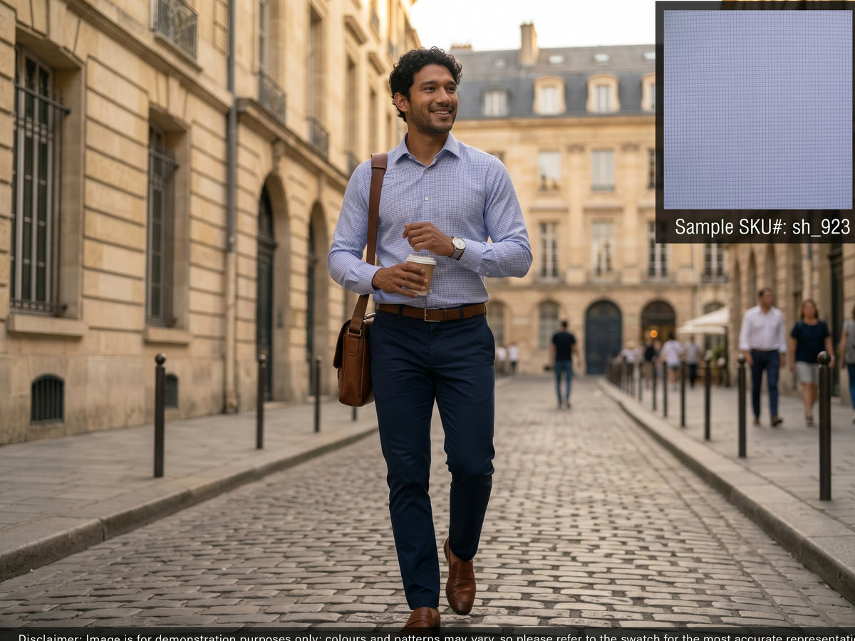 French Blue White Plain Cotton Shirting