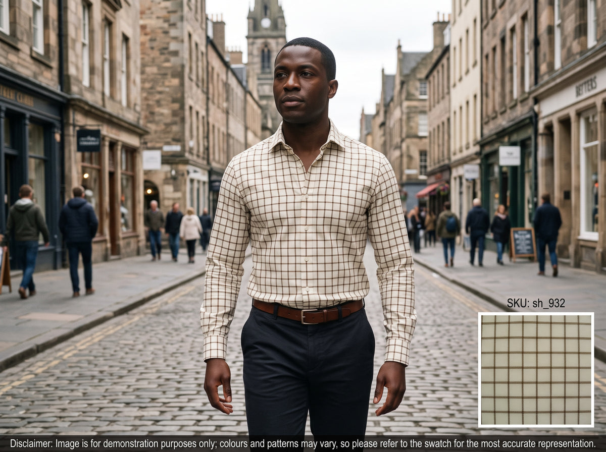 Choco Brown White Check Cotton Shirting