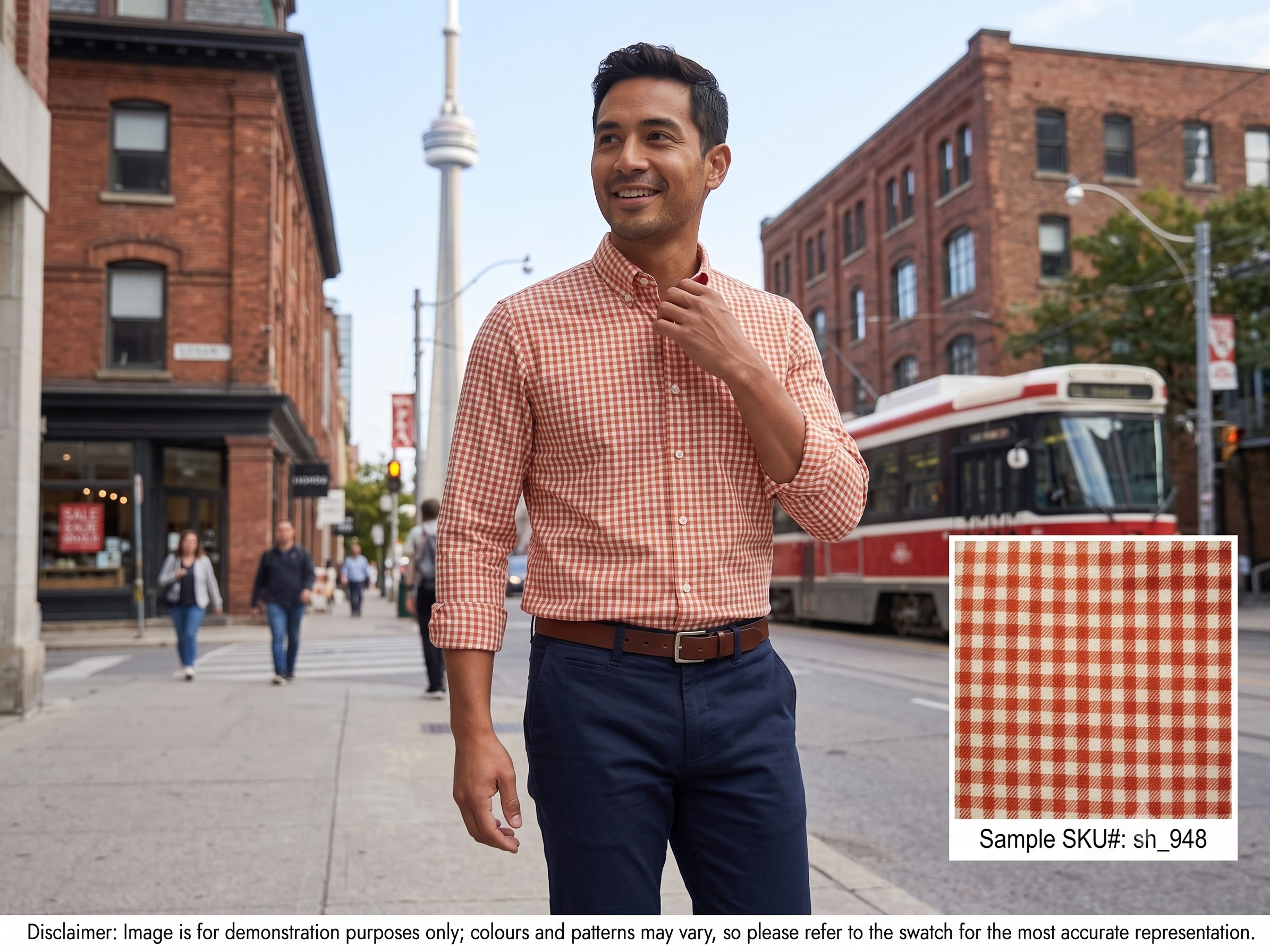 Man with White Orange Check Cotton Shirting