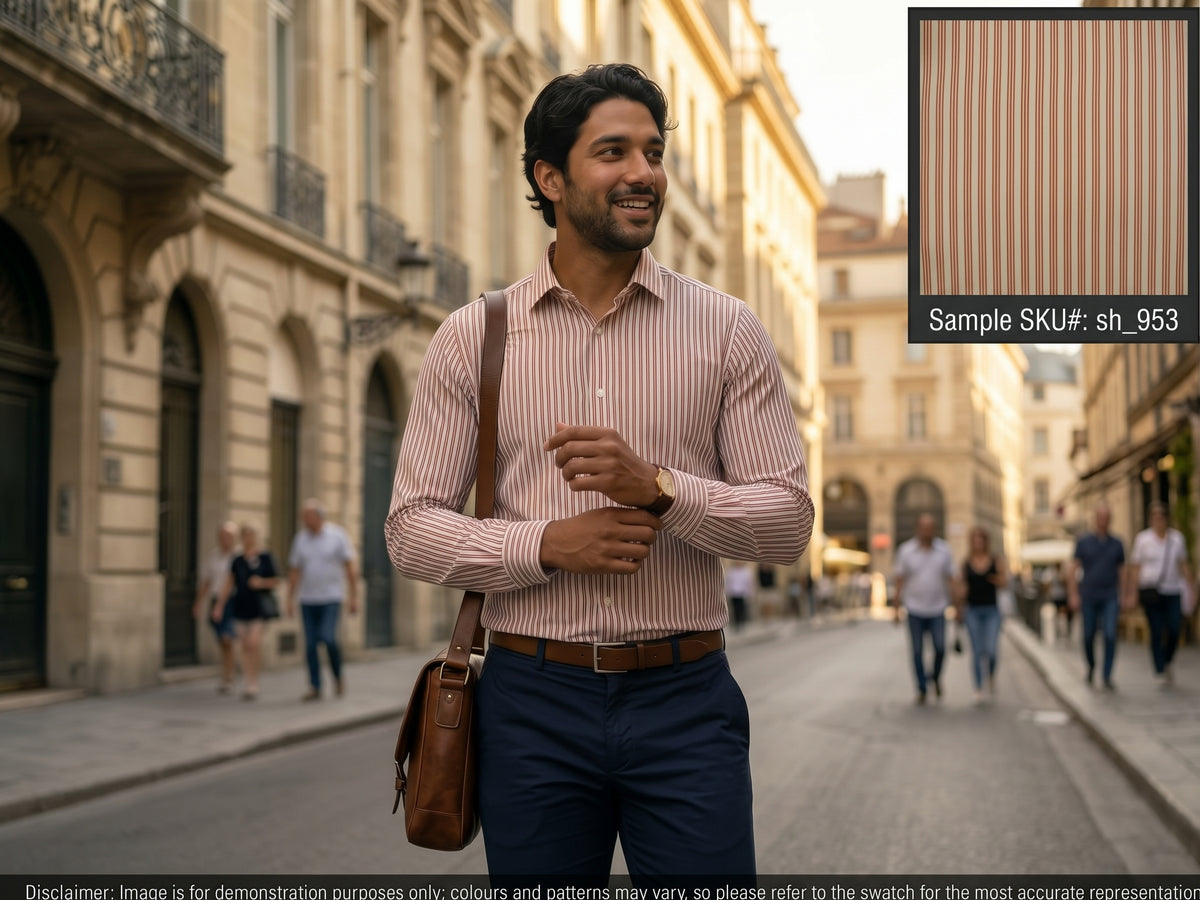 Burnt Orange White Stripe Cotton Shirting