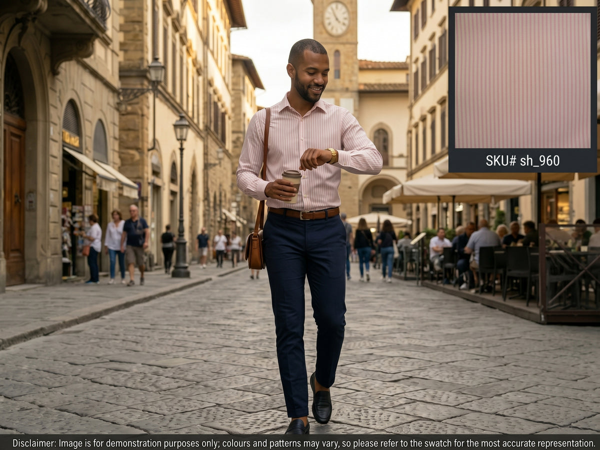Bright Pink White Stripe Cotton Shirting