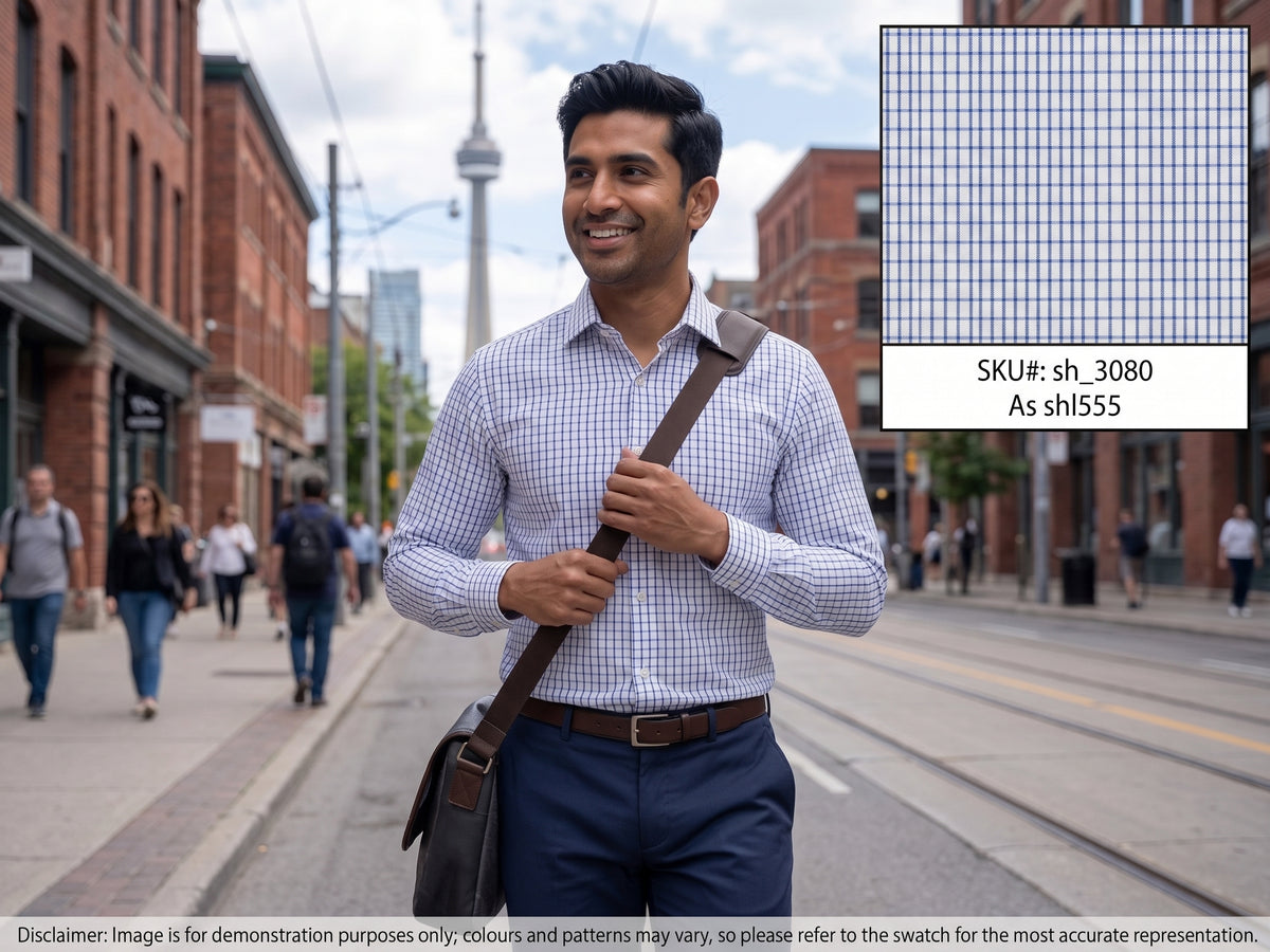 Blue White Check Egyptian Cotton Dresses Shirting