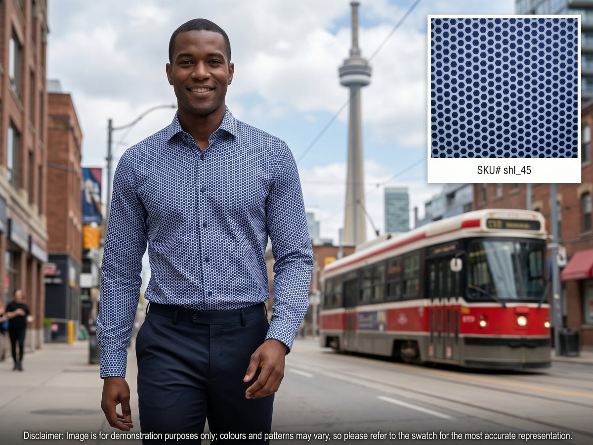 Blue Navy Geometric Cotton Shirting