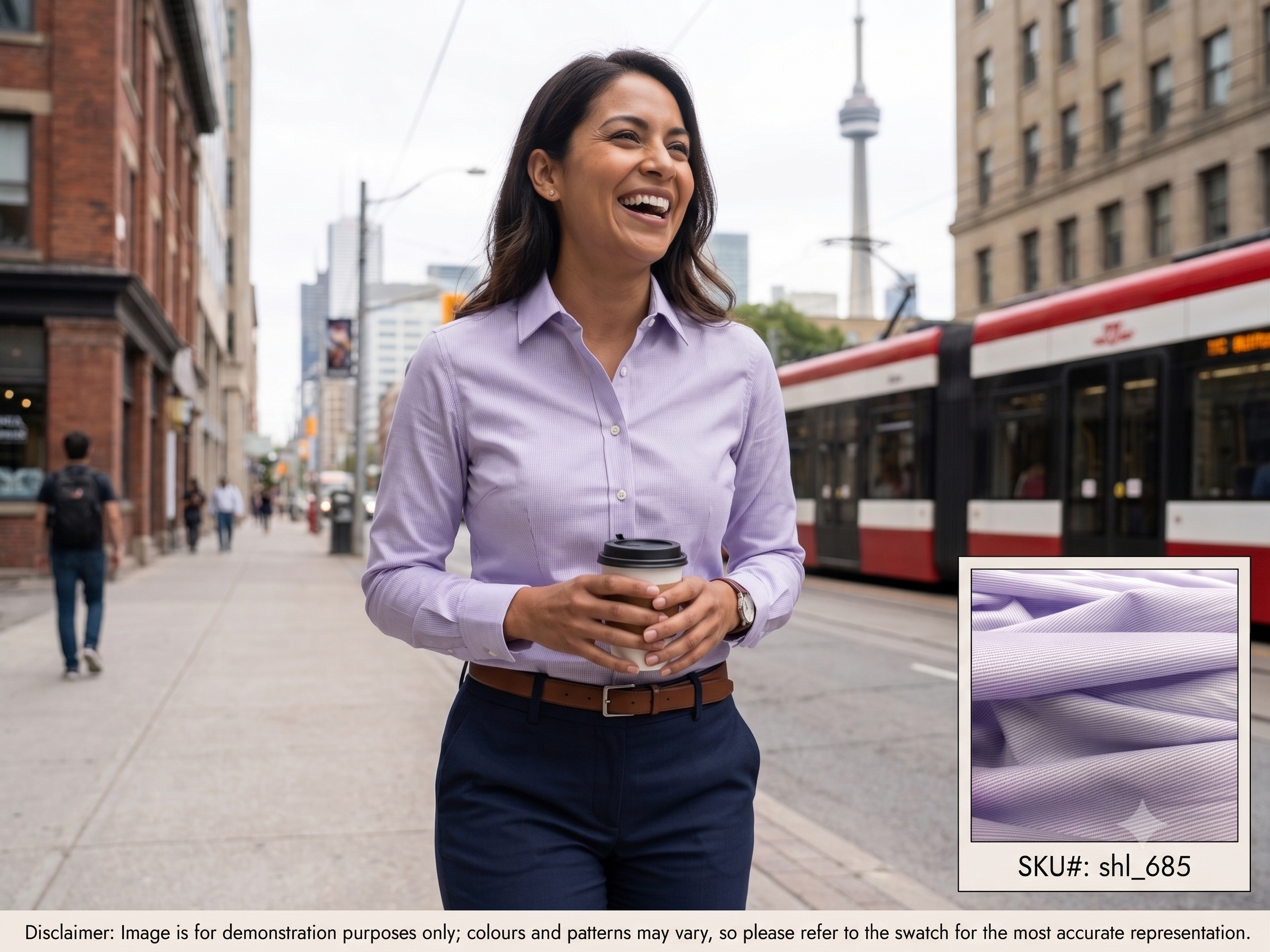 Woman with Purple White Stripe Cotton Dresses Shirting
