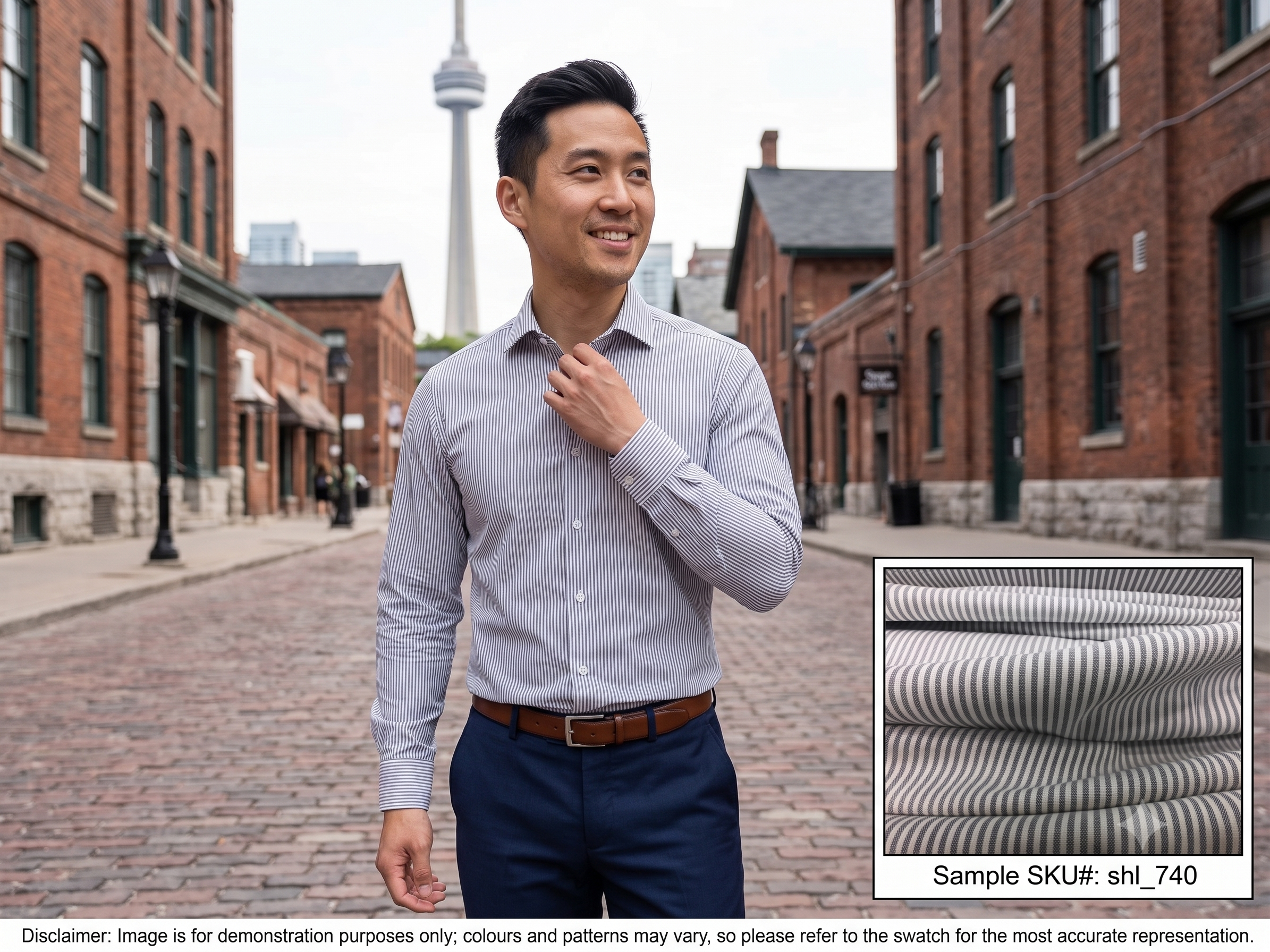 Man with Navy White Bengal Stripe Cotton Dresses Shirting