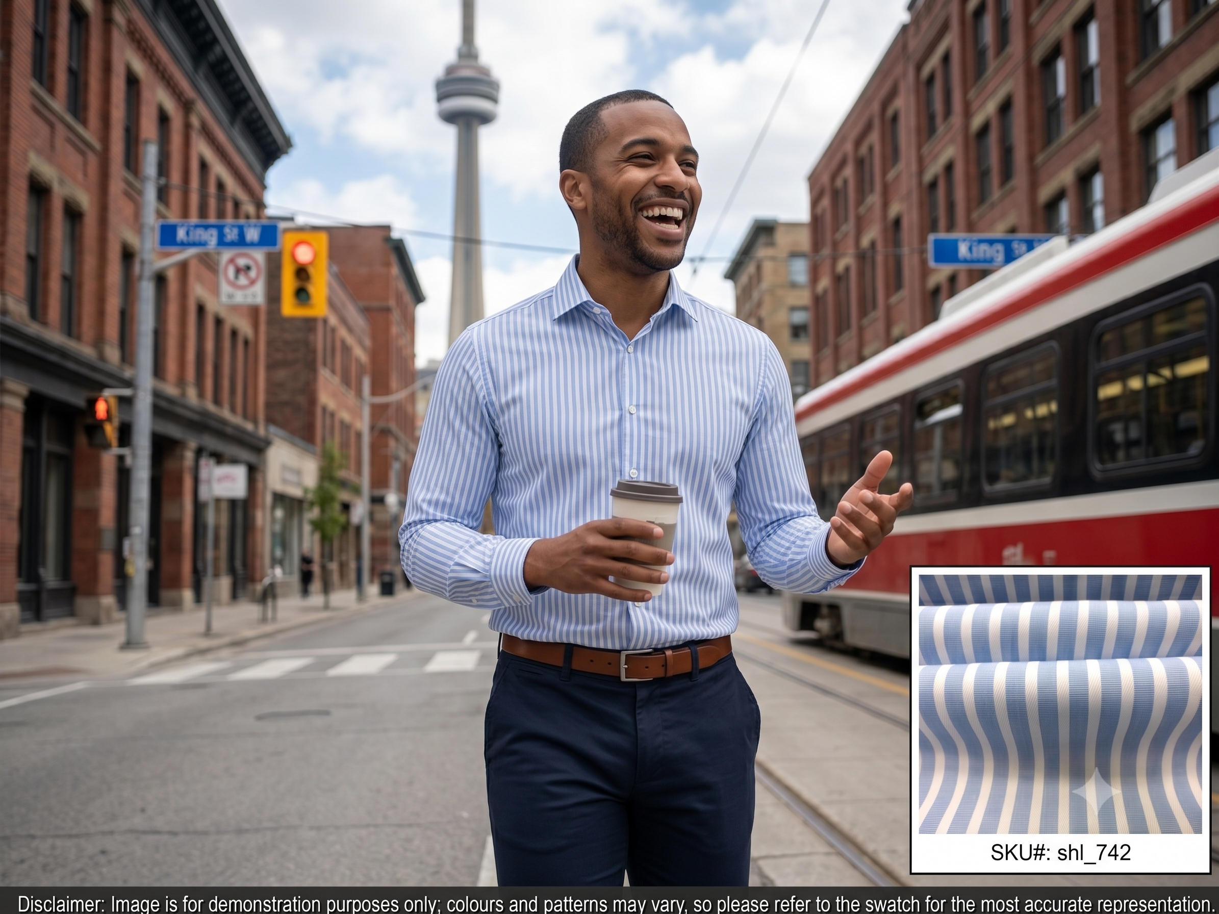 Man with Blue White Bengal Stripe Cotton Shirting