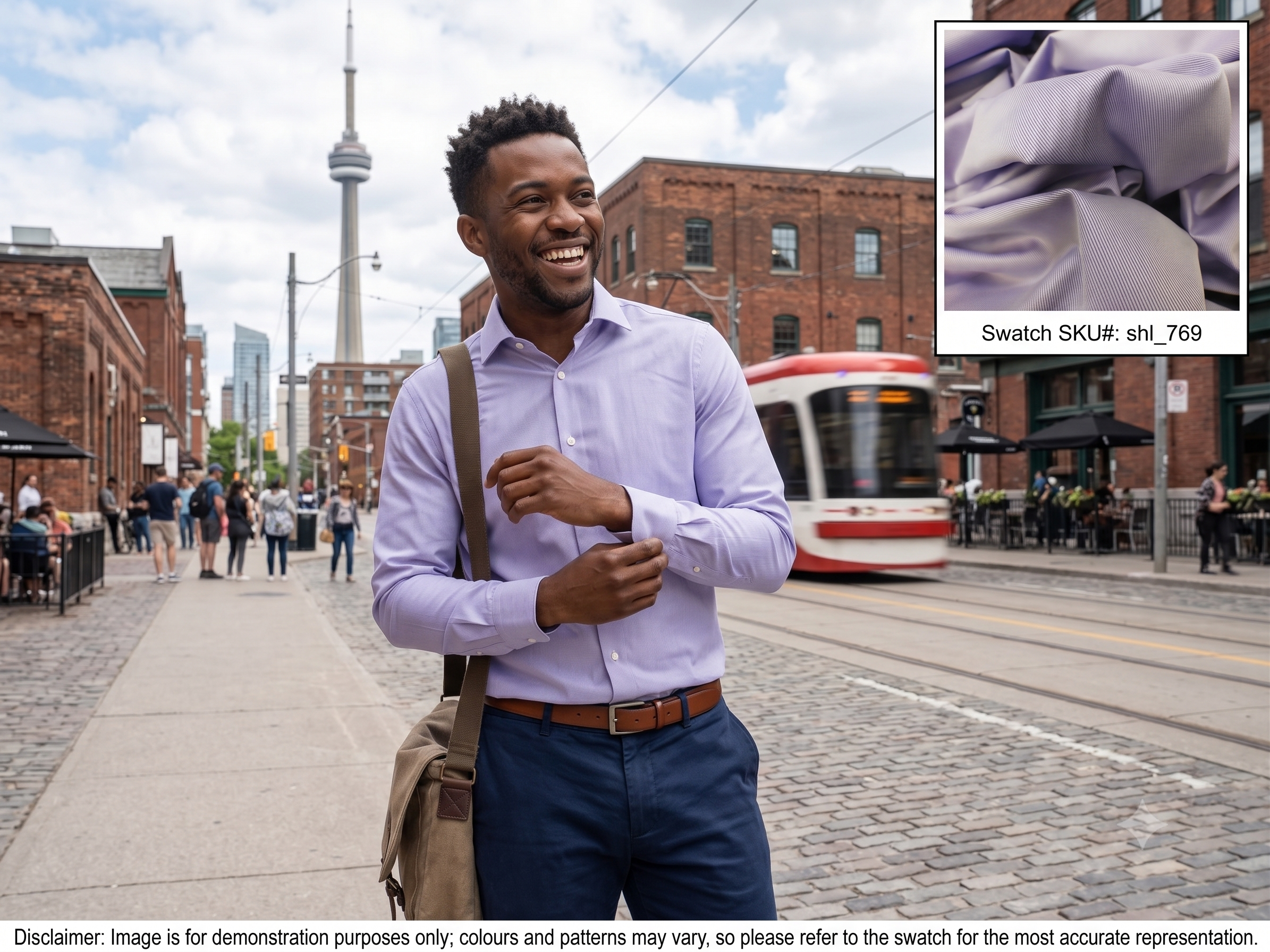 Man with Purple White Stripe Egyptian Cotton Shirting